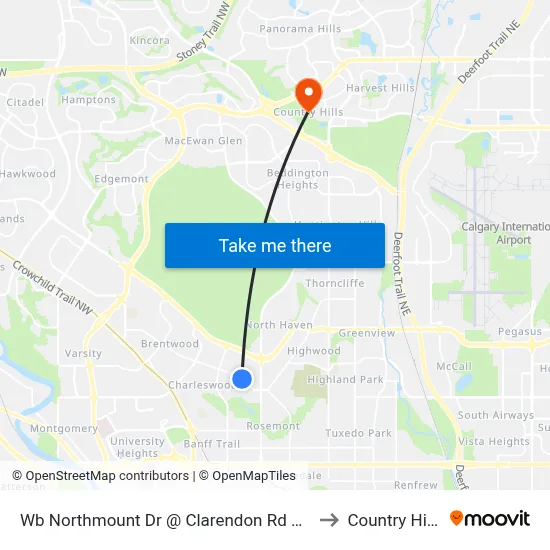 Wb Northmount Dr @ Clarendon Rd NW to Country Hills map