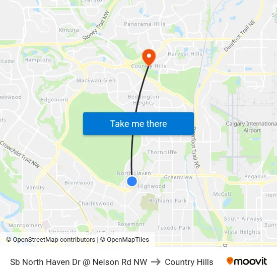 Sb North Haven Dr @ Nelson Rd NW to Country Hills map