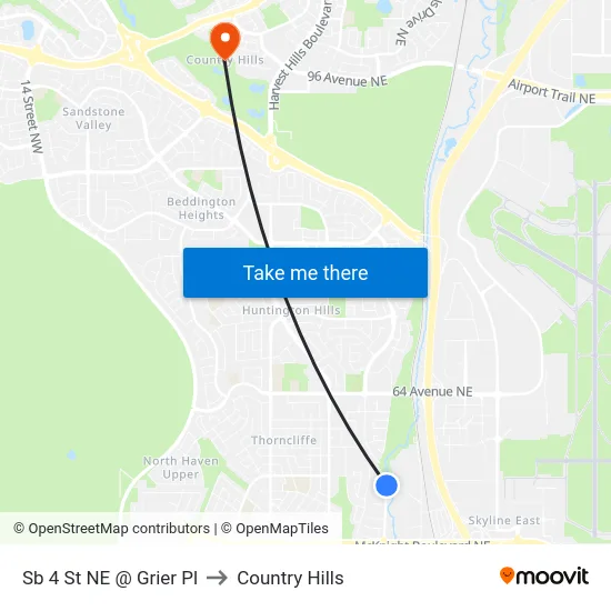 Sb 4 St NE @ Grier Pl to Country Hills map