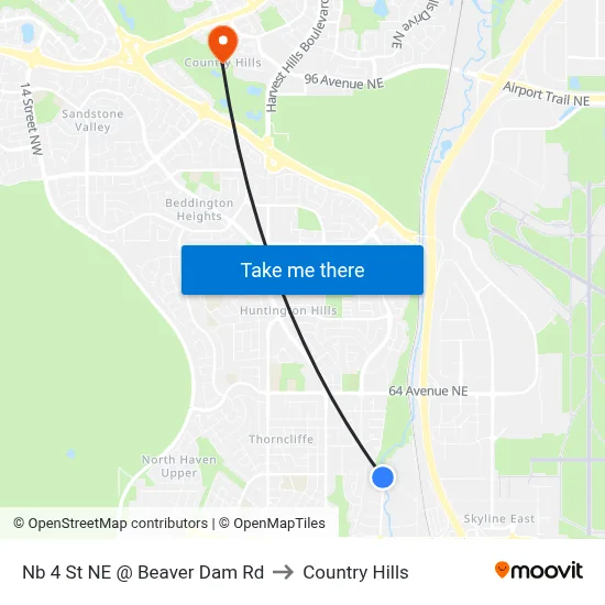 Nb 4 St NE @ Beaver Dam Rd to Country Hills map