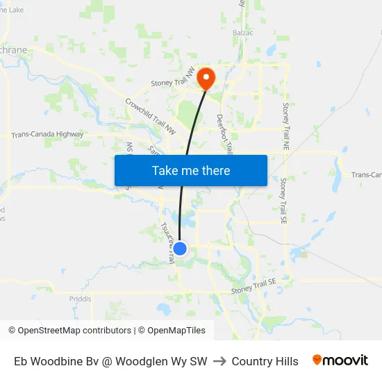 Eb Woodbine Bv @ Woodglen Wy SW to Country Hills map