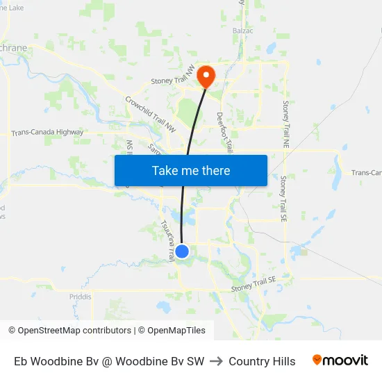 Eb Woodbine Bv @ Woodbine Bv SW to Country Hills map