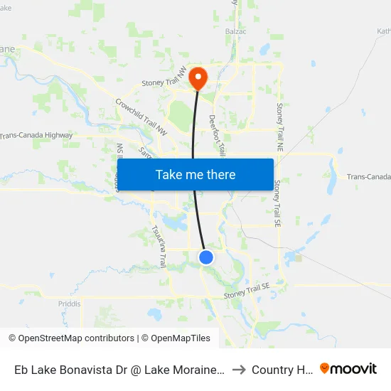 Eb Lake Bonavista Dr @ Lake Moraine Pl SE to Country Hills map