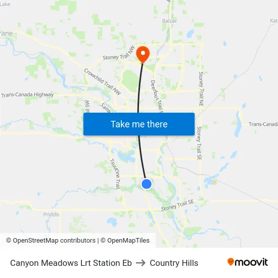 Canyon Meadows Lrt Station Eb to Country Hills map
