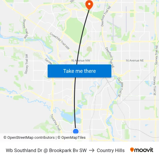Wb Southland Dr @ Brookpark Bv SW to Country Hills map