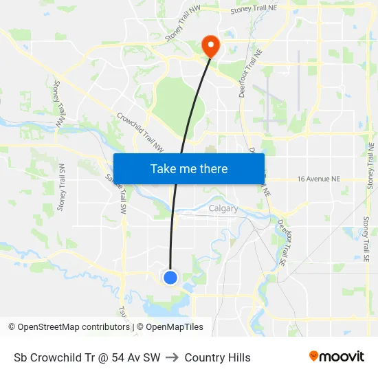 Sb Crowchild Tr @ 54 Av SW to Country Hills map