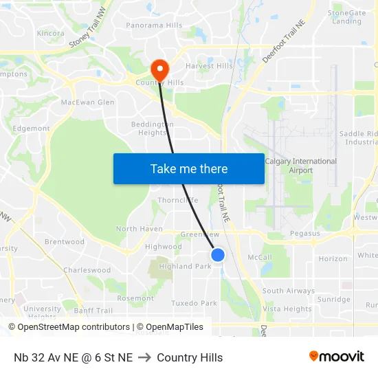 Nb 32 Av NE @ 6 St NE to Country Hills map