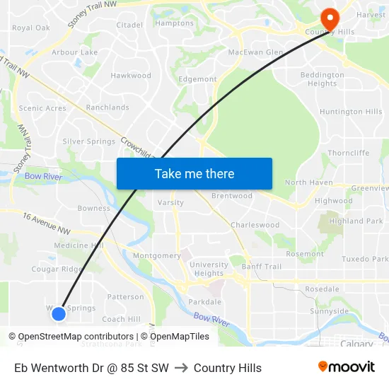 Eb Wentworth Dr @ 85 St SW to Country Hills map