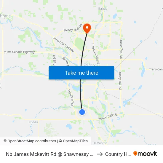 Nb James Mckevitt Rd @  Shawnessy Bv SW to Country Hills map