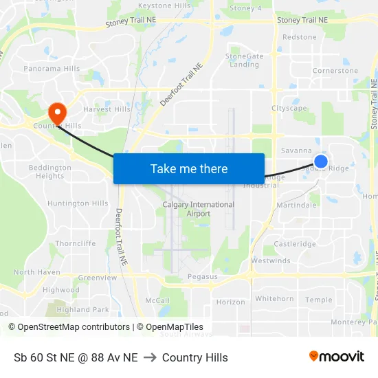 Sb 60 St NE @ 88 Av NE to Country Hills map