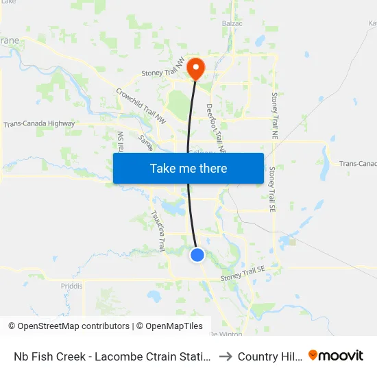 Nb Fish Creek - Lacombe Ctrain Station to Country Hills map