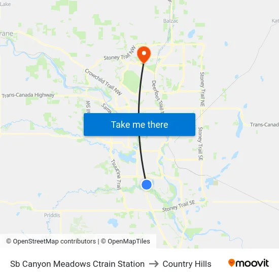 Sb Canyon Meadows Ctrain Station to Country Hills map