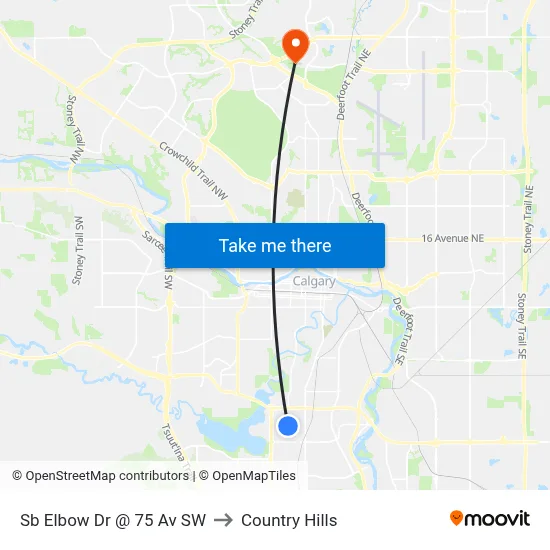 Sb Elbow Dr @ 75 Av SW to Country Hills map