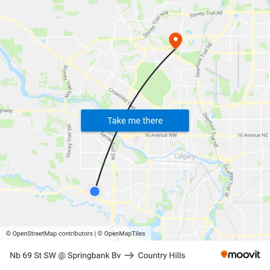 Nb 69 St SW @ Springbank Bv to Country Hills map