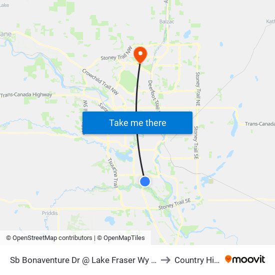 Sb Bonaventure Dr @ Lake Fraser Wy SE to Country Hills map