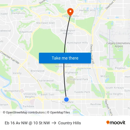 Eb 16 Av NW @ 10 St NW to Country Hills map