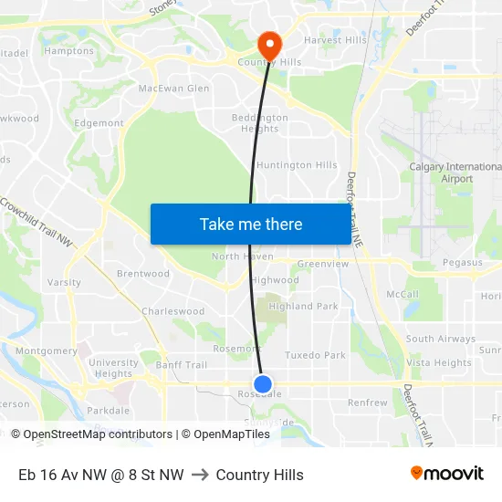 Eb 16 Av NW @ 8 St NW to Country Hills map