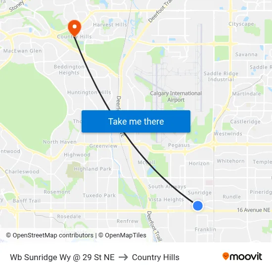 Wb Sunridge Wy @ 29 St NE to Country Hills map