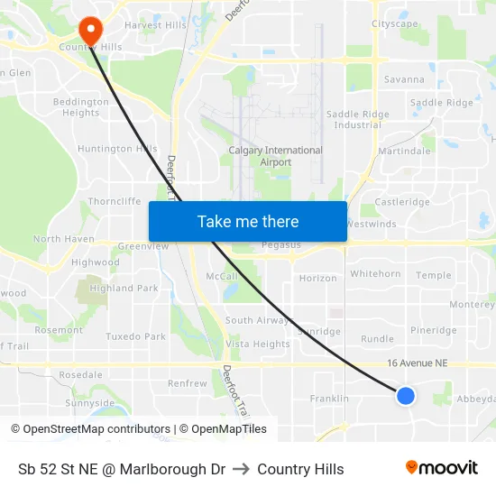 Sb 52 St NE @ Marlborough Dr to Country Hills map
