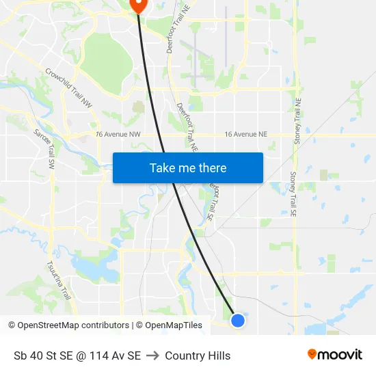 Sb 40 St SE @ 114 Av SE to Country Hills map