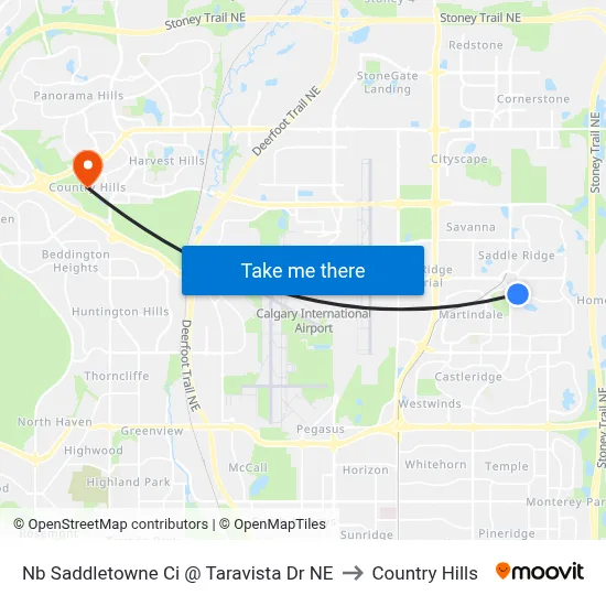 Nb Saddletowne Ci @ Taravista Dr NE to Country Hills map