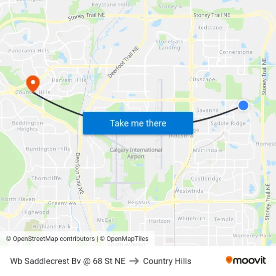 Wb Saddlecrest Bv @ 68 St NE to Country Hills map