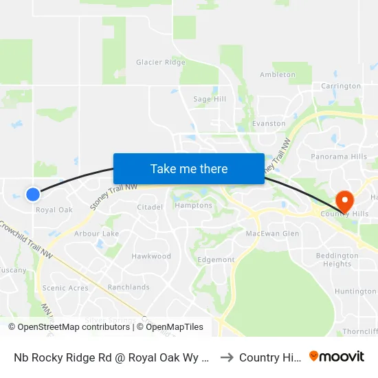 Nb Rocky Ridge Rd @ Royal Oak Wy NW to Country Hills map