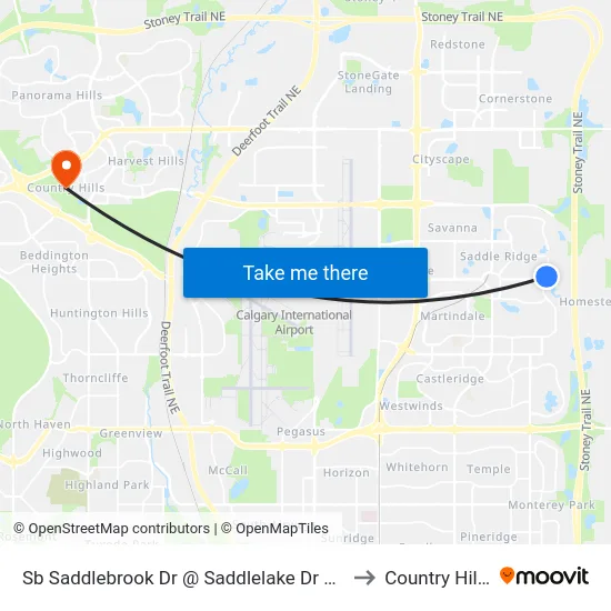Sb Saddlebrook Dr @ Saddlelake Dr NE to Country Hills map