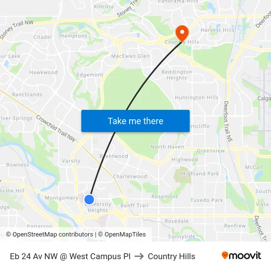 Eb 24 Av NW @ West Campus Pl to Country Hills map