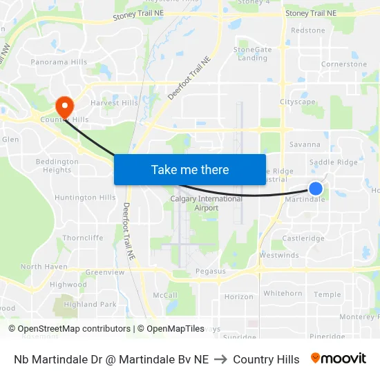 Nb Martindale Dr @ Martindale Bv NE to Country Hills map