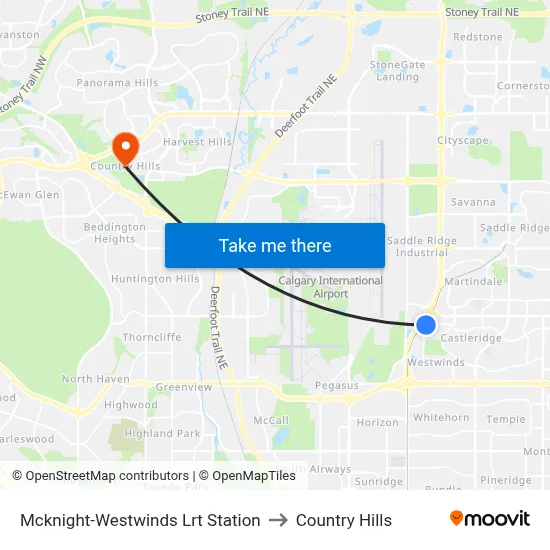 Mcknight-Westwinds Lrt Station to Country Hills map