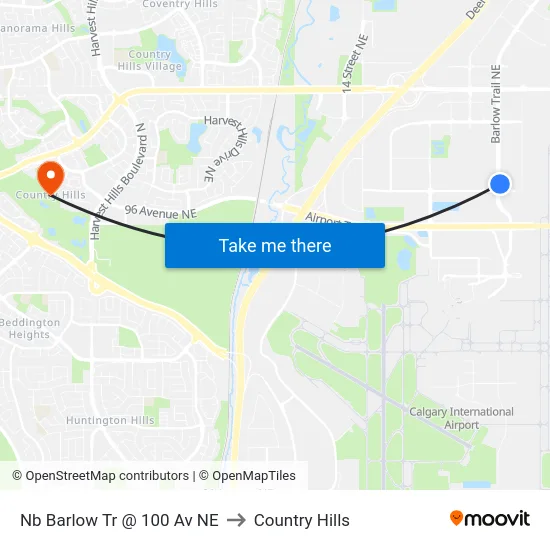 Nb Barlow Tr @ 100 Av NE to Country Hills map