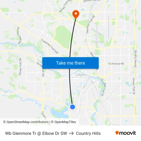 Wb Glenmore Tr @ Elbow Dr SW to Country Hills map