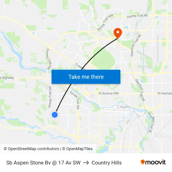 Sb Aspen Stone Bv @ 17 Av SW to Country Hills map