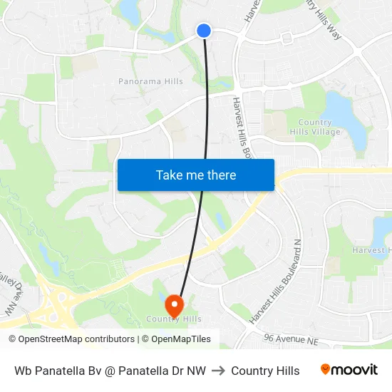 Wb Panatella Bv @ Panatella Dr NW to Country Hills map