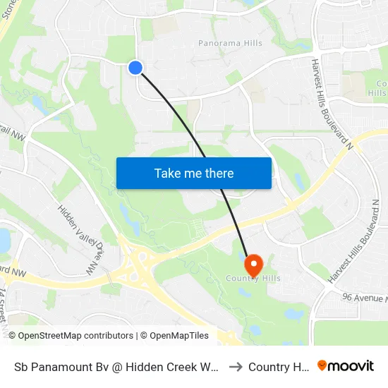 Sb Panamount Bv @ Hidden Creek Wy NW to Country Hills map