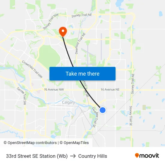 33rd Street SE Station (Wb) to Country Hills map