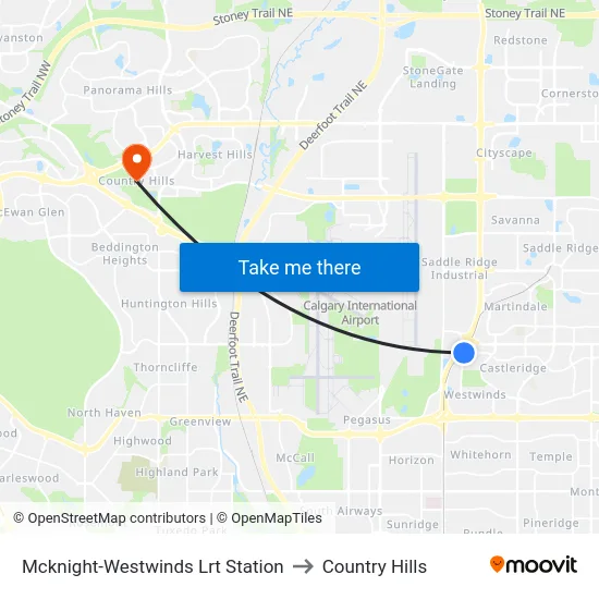 Mcknight-Westwinds Lrt Station to Country Hills map