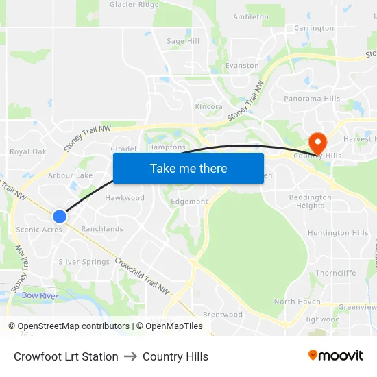 Crowfoot Lrt Station to Country Hills map