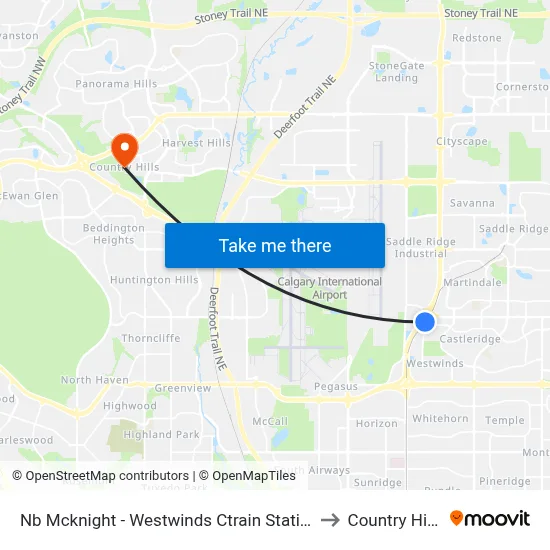 Nb Mcknight - Westwinds Ctrain Station to Country Hills map