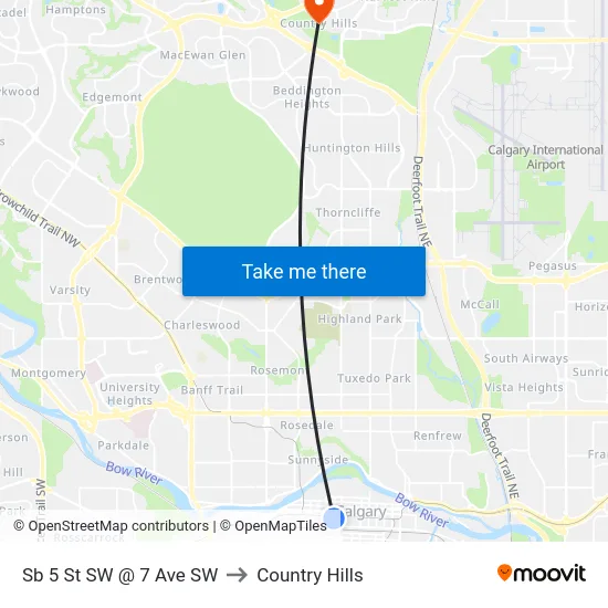 Sb 5 St SW @ 7 Ave SW to Country Hills map