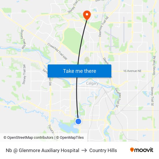 Nb @ Glenmore Auxiliary Hospital to Country Hills map