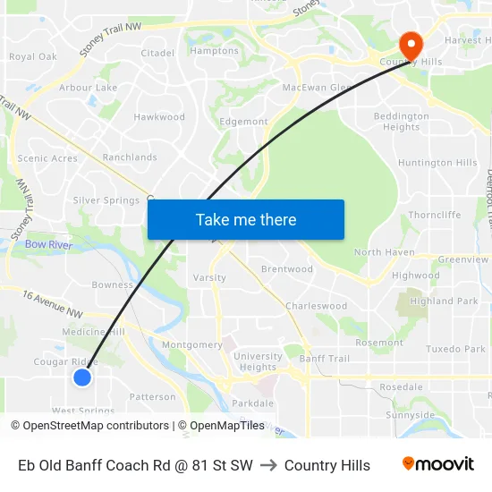 Eb Old Banff Coach Rd @ 81 St SW to Country Hills map