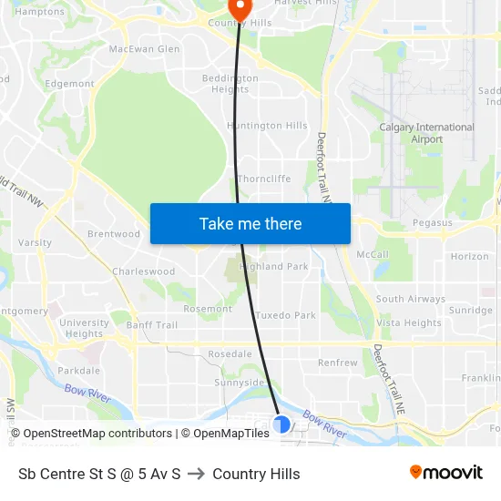 Sb Centre St S @ 5 Av S to Country Hills map