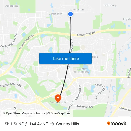 Sb 1 St NE @ 144 Av NE to Country Hills map