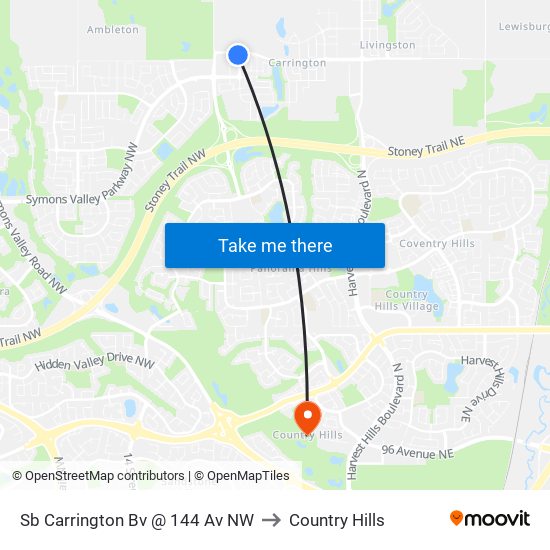 Sb Carrington Bv @ 144 Av NW to Country Hills map