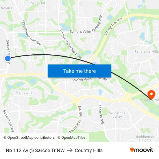 Nb 112 Av @ Sarcee Tr NW to Country Hills map