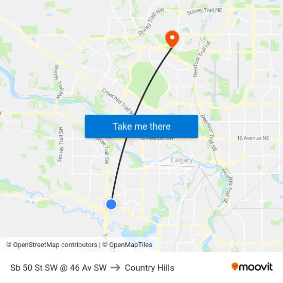 Sb 50 St SW @ 46 Av SW to Country Hills map