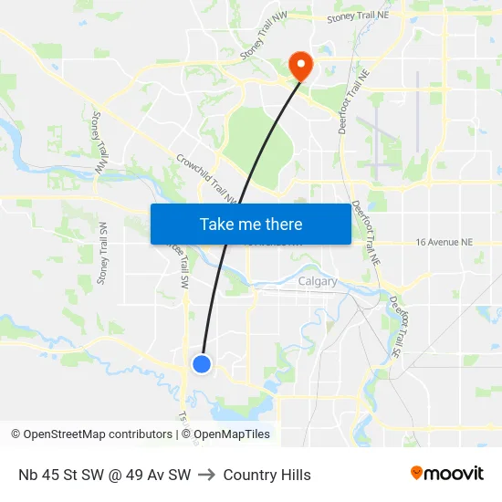 Nb 45 St SW @ 49 Av SW to Country Hills map