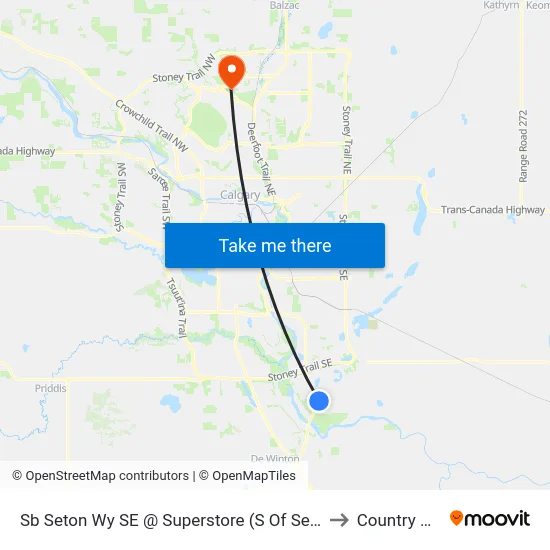 Sb Seton Wy SE @ Superstore (S Of Seton Cr) to Country Hills map